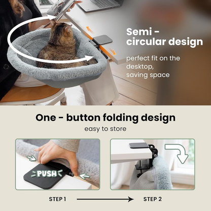 Cat Desk Bed - One-Click Folding,Sunken Design & Space-Saving