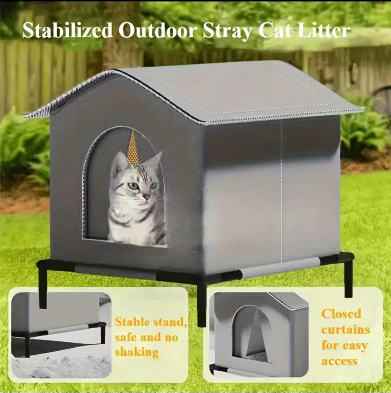 High Quality Oxford Cloth Outdoor Cat House with Stand